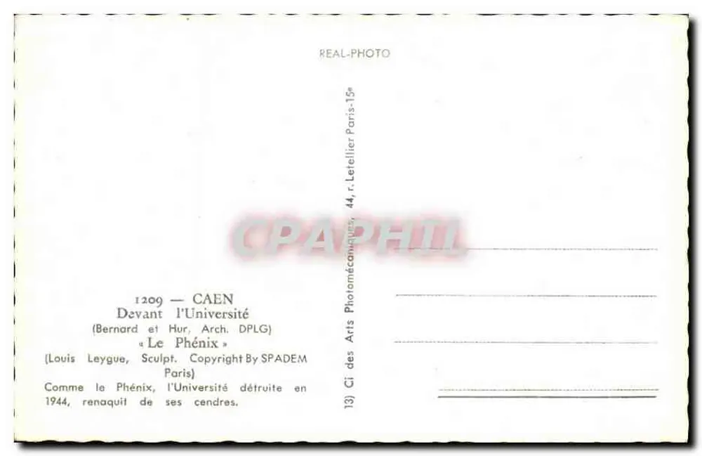 Caen — Przed Uniwersytetem — Louis Leygue, Rzeźbiarz. Copyright By SPADEM Paris - Rewers