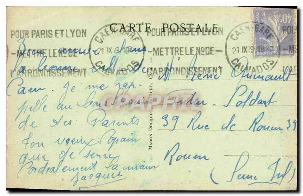 Caen - Estátua de Luís XIV — editor anônimo, n° de série 125 - Verso