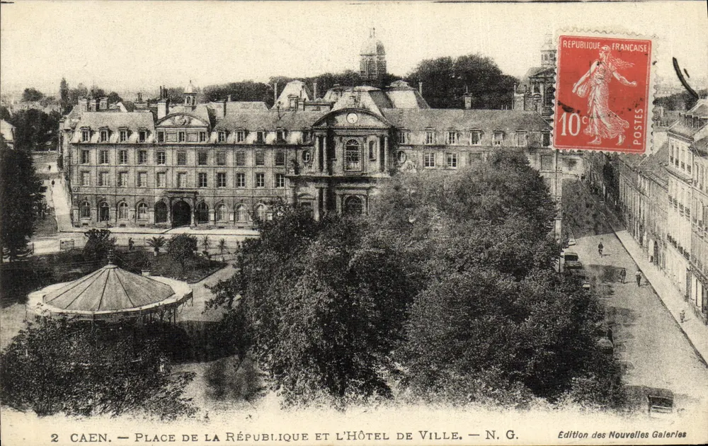 Caen — Place de la République und das Rathaus — N.G. — Ausgabe der Nouvelles Galeries - Vorderseite