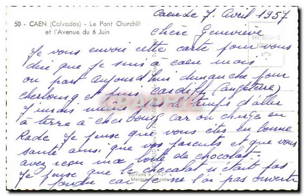 Caen (Calvados) - Brücke Churchill und Avenue du 6. Juni — Editions Gaby, n°50 - Rückseite
