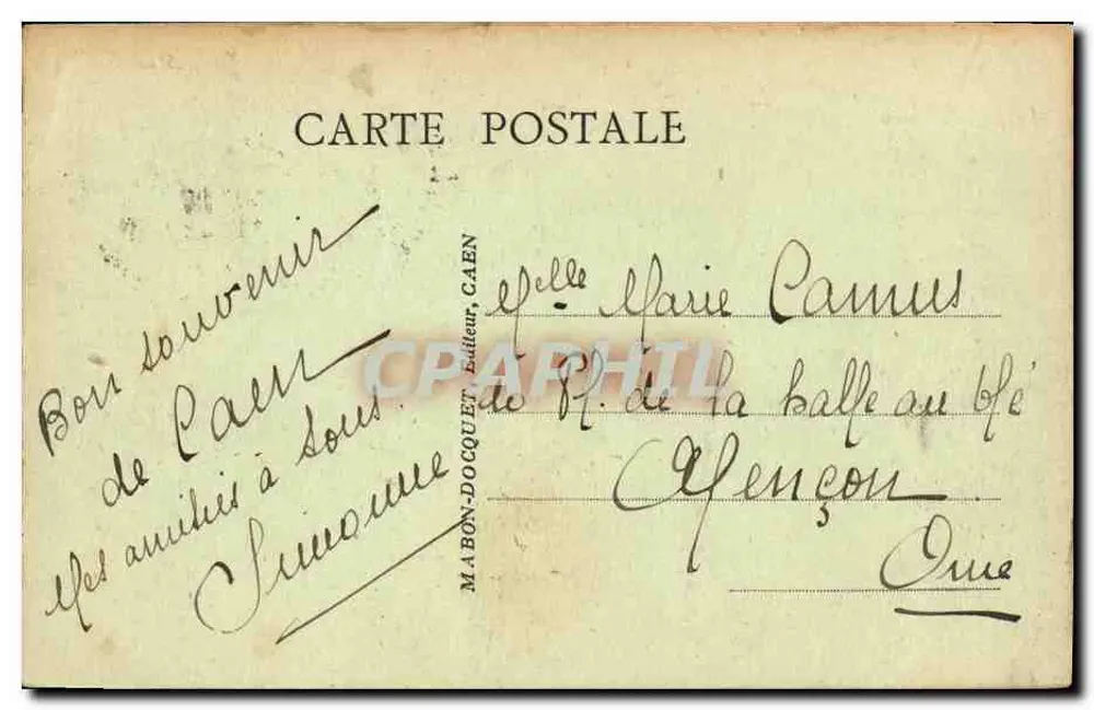 CAEN - O Ponte de Vaucelles — editor MABON-DOCUET, n°84 - Verso