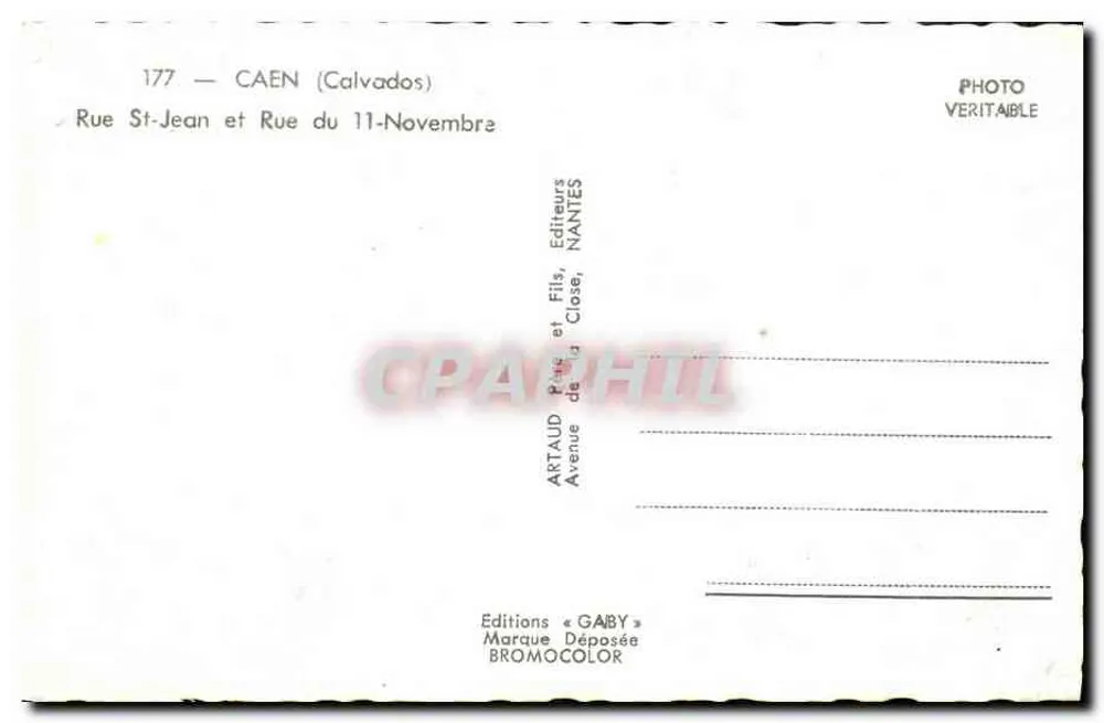 Rue St-Jean und Rue du 11-Novembre in Caen — Verlag Gaby, Nr. 177 - Rückseite