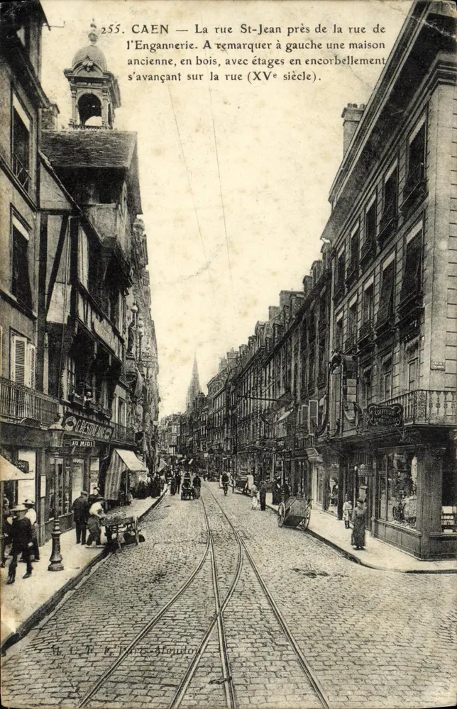 CAEN — St-Jean Straße in der Nähe der Engannerie Straße — mit Holzhäuschen (15. Jahrhundert) — Verleger L. T. Paris-Aloujou, Nr. 255 - Vorderseite