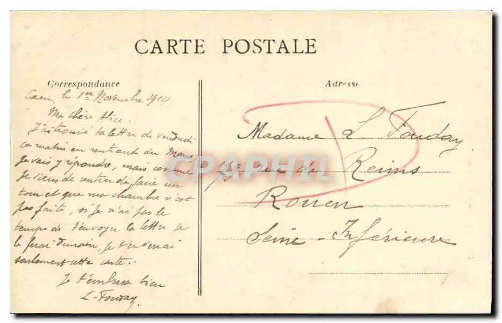 Caen - Straße und Turm Saint-Jean — Verlag A.D., n° 37 - Rückseite