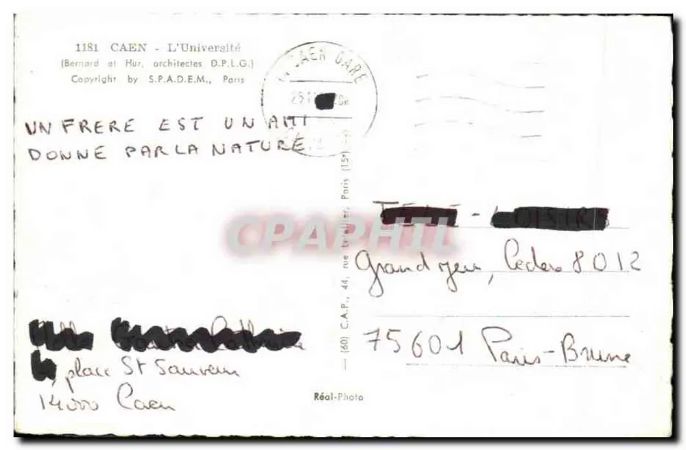 Caen - A Universidade — Bernard e Hur, arquitetos D.P.L.G. — editor S.P.A.D.E.M., Paris, n° 1181 - Verso