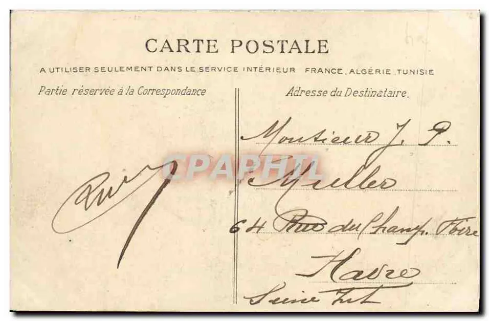 Bilhete postal antigo CAEN — Palácio da Universidade — J. Bnachet (Depositado) - Verso