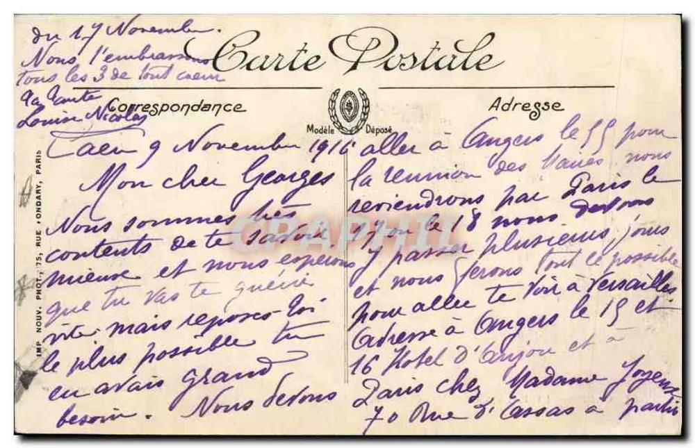 Caen — O Palácio da Universidade — Edição das Novas Galerias, N.G. n°61 - Verso