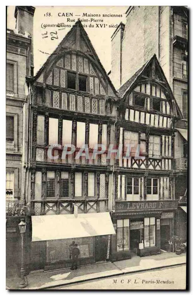Caen — Alte Häuser in der Rue Saint-Pierre (Holzbauten des 16. Jahrhunderts) — M.C.F.L. Paris-Meudon n°158 - Vorderseite