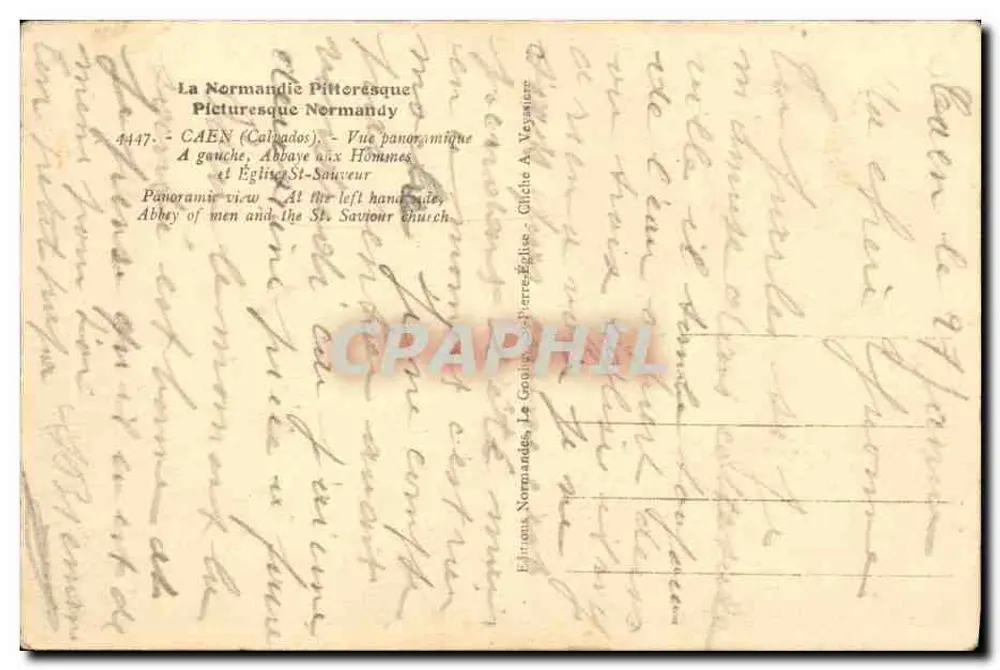 Caen — Panoramablick — Verleger A. Vésière, Nr. 4447 - Rückseite