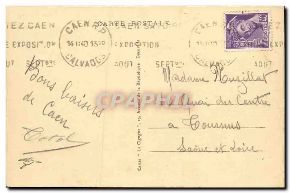 Caen — Panoramablick auf St-Pierre und den Schloss — Karten 'La Cigogne', n°118 - Rückseite