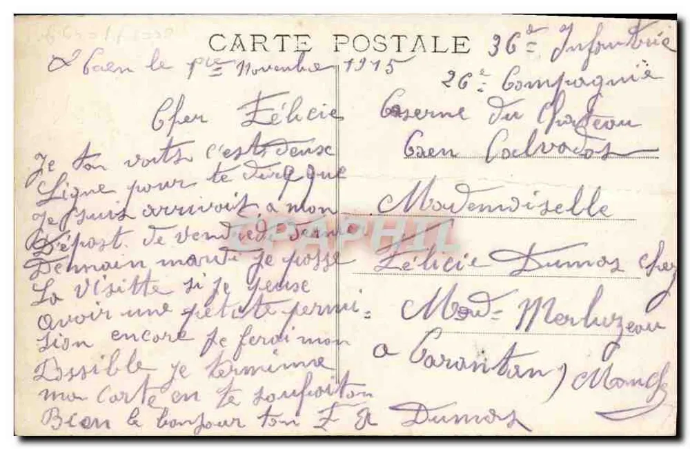Caen — Die Fischerei, das alte Brunnenhaus und die Flèche von St-Pierre — Verlag: C. L. P. (gedruckt auf der Karte) - Rückseite