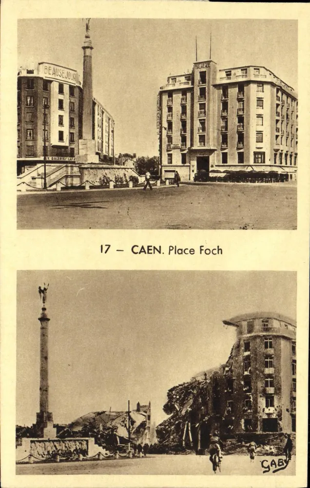 Caen - Place Foch — vista antes e depois dos danos — Gaby - Frente