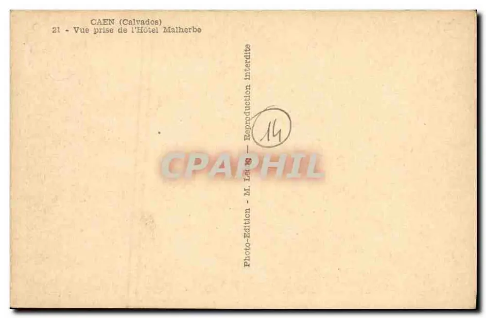 Caen (Calvados) — Ansicht vom Hotel Malherbe — Photo-Edition M. Letang - Rückseite