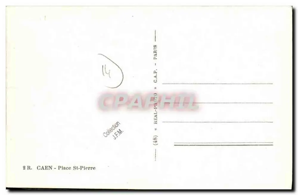 Place St-Pierre em Caen — antes e depois da guerra — C.P.A.P.-PHIL - Verso