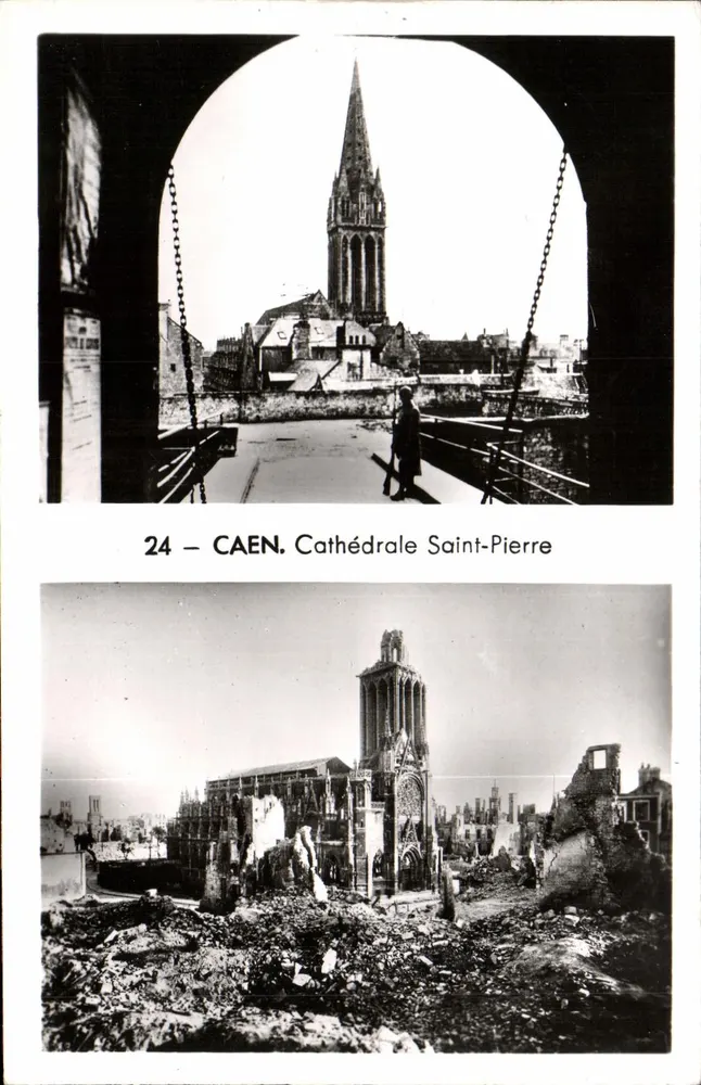 CAEN. Catedral de São Pedro — vista antes e depois das destruições — Edições ARTAUD frères et fils, Normes - Frente