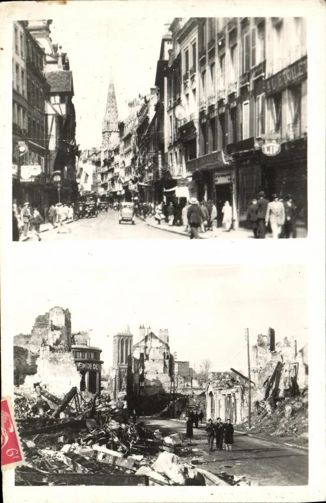 Caen - Rue Saint-Jean — Antes e depois da batalha — Foto Edição M. LECOO - Frente