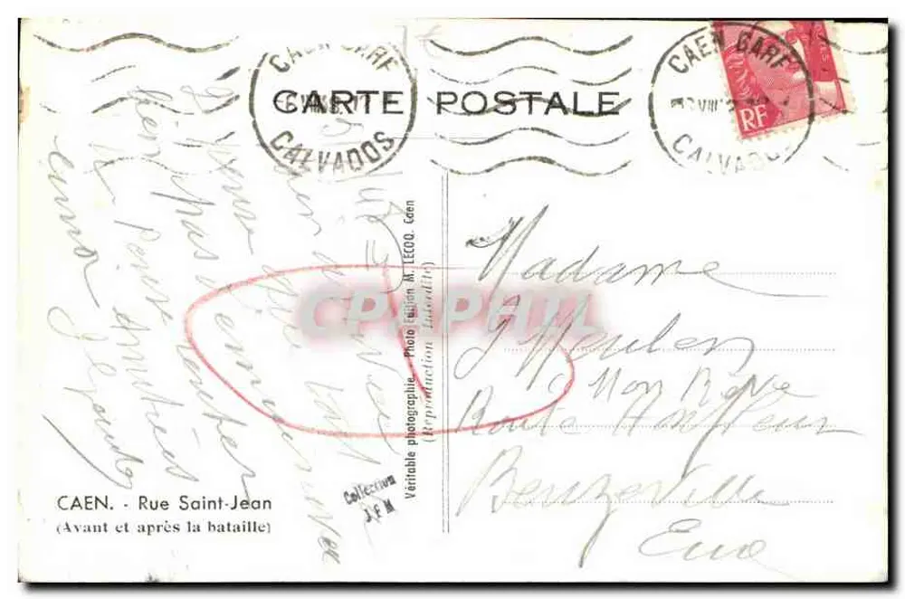 Caen - Rue Saint-Jean — Antes e depois da batalha — Foto Edição M. LECOO - Verso