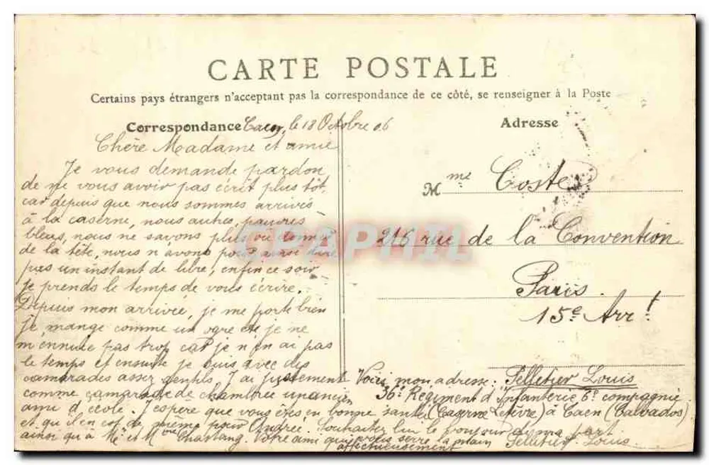 Caen (Calvados) - Casa de Fiação Lefèvre (Castelo) — editor Graphphil, n° 108 - Verso