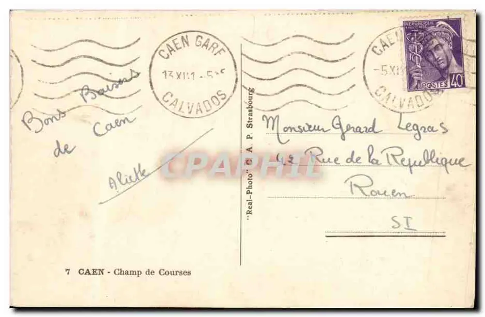 Champ de Courses de Caen — vista de um parque — editor A. P. Strasbourg, n°7 - Verso