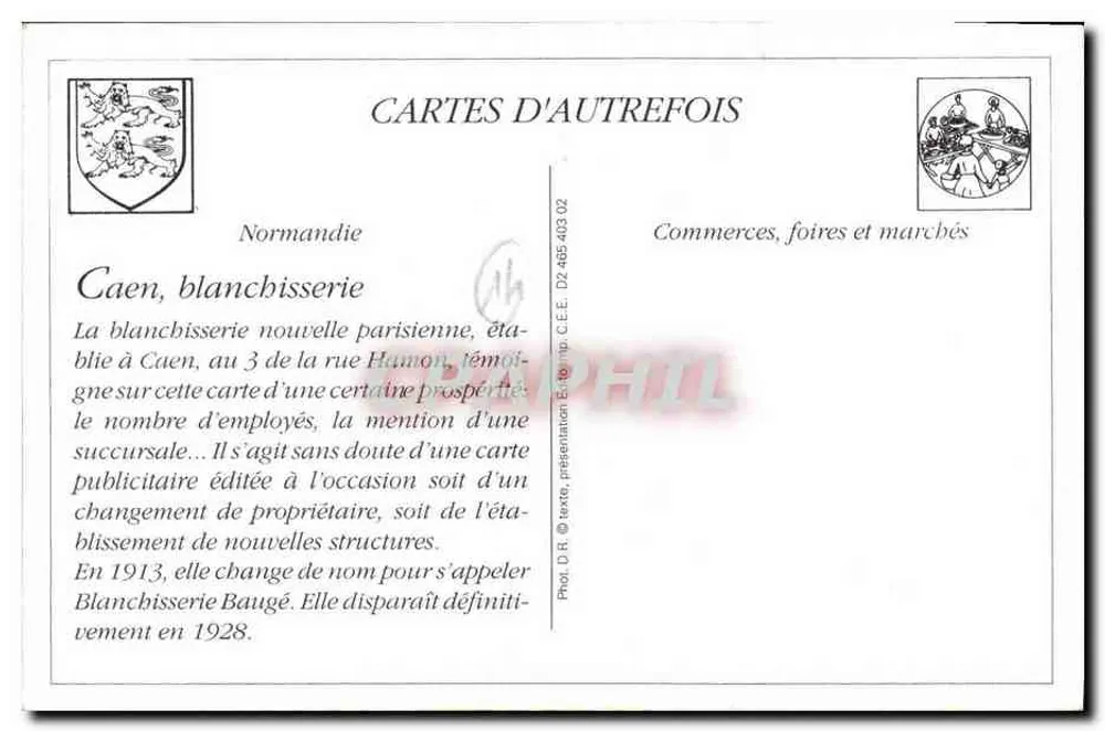 Blanchisserie Nouvelle Parisienne — Filiale in Riva-Bella (Caen) — Verlag C.E.E. n° D2-465-403-02 - Rückseite