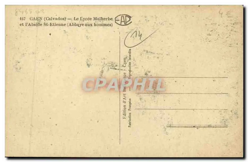 Caen (Calvados) — O Liceu Malherbe e a Abside Saint-Étienne (Abadia dos Homens) - Verso