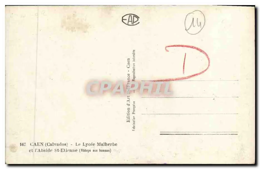 CAEN (Calvados) — Het Lyceum Malherbe en de Abdij van Saint-Étienne — Franse Kunstuitgave - Achterkant