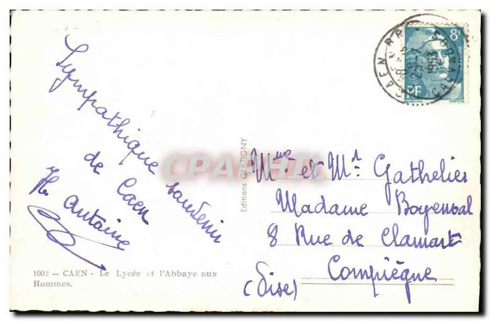 Caen — O Liceu e a Abadia dos Homens — Éditions GATIGNY - Verso