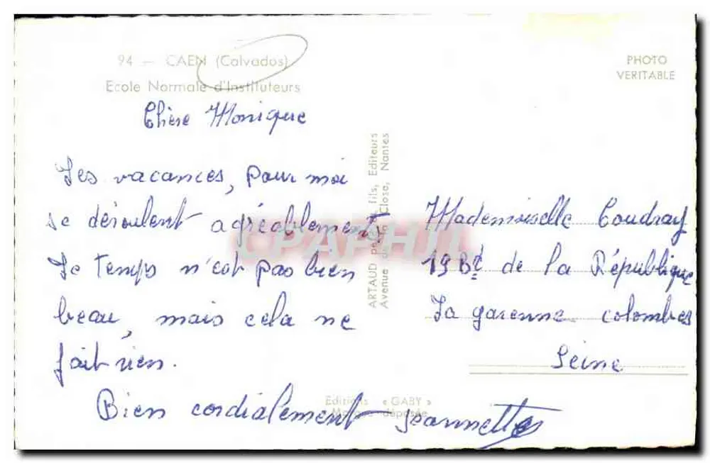 Escola Normal de Institutoras — Caen (Calvados) — Saby - Verso