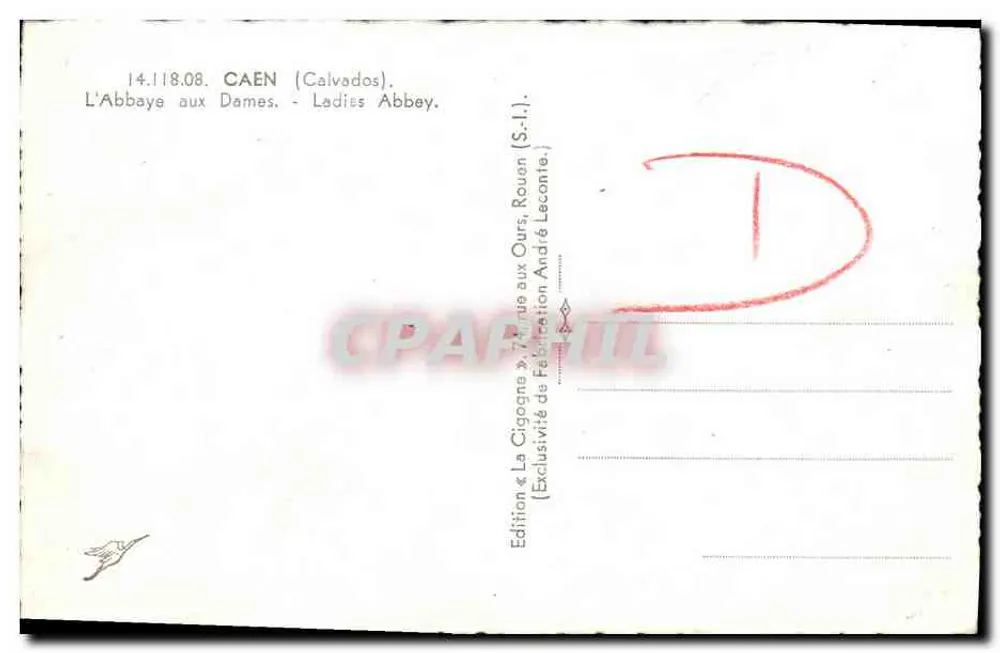 Abbaye aux Dames — Caen (Calvados) — Edição La Cigogne - Verso
