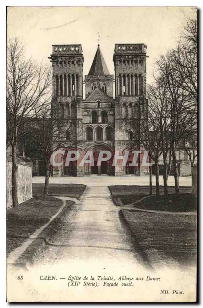 Caen — Kirche der Dreifaltigkeit, Abbaye aux Dames (12. Jahrhundert), Westfassade — ND. Fotografie - Vorderseite