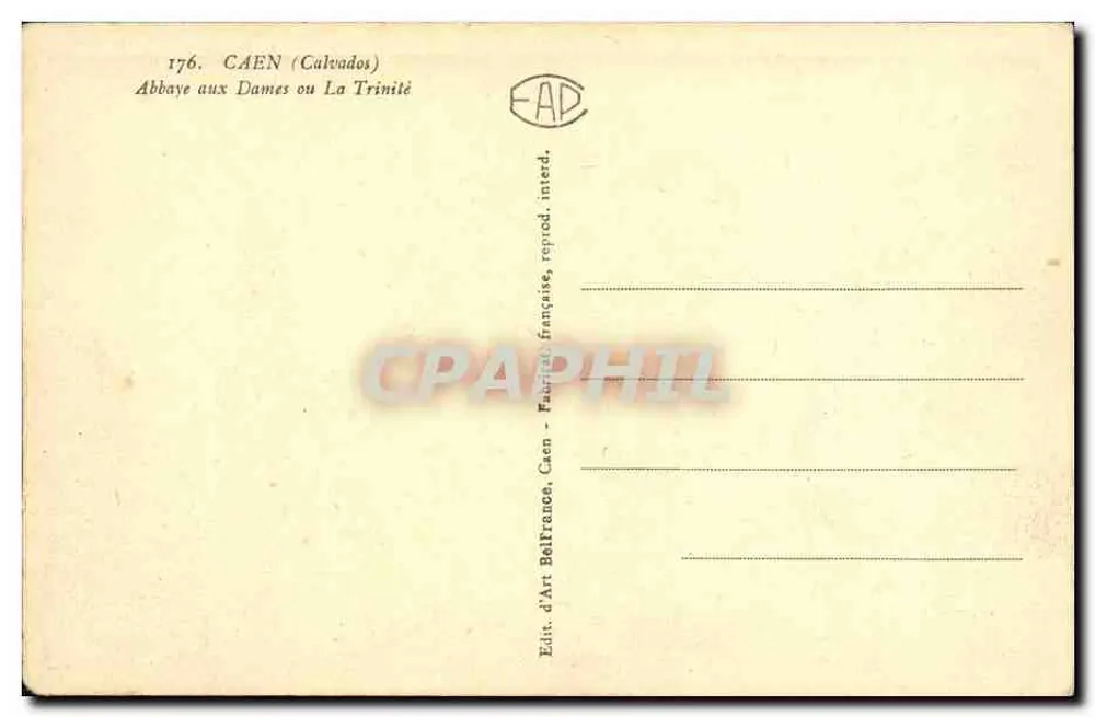 Abadia das Damas ou A Trindade — Caen (Calvados) — Édit. d'Art, Caen - Verso