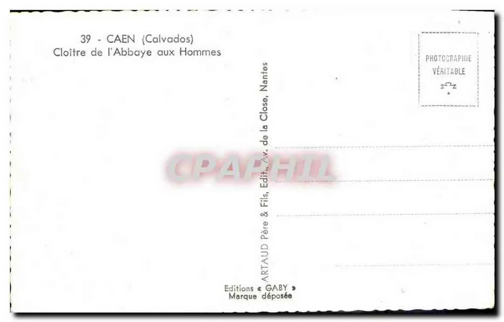 Cloister da Abadia dos Homens — Caen (Calvados) — Edições Gaby, Nantes - Verso