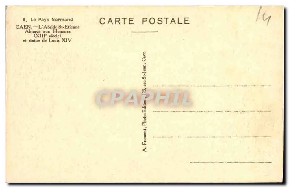 Caen — Abadia dos Homens (XIIIº século) e estátua de Luís XIV - Verso