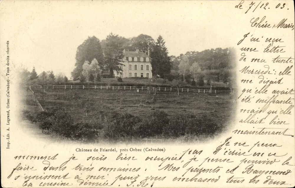 Castelo de Friardel, perto de Orbec (Calvados) — Imp. Lib. A. Legrand — número de série não visível - Frente