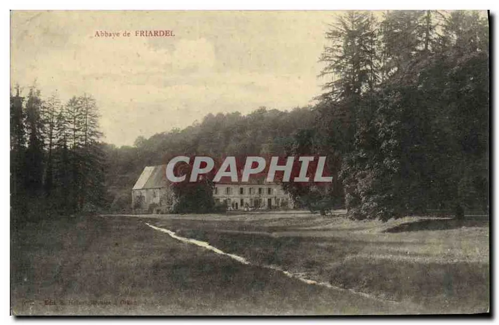 Abbaye de Friardel — widok zamek otoczony lasami — Édit. S. Hébert, Orléans - Awers