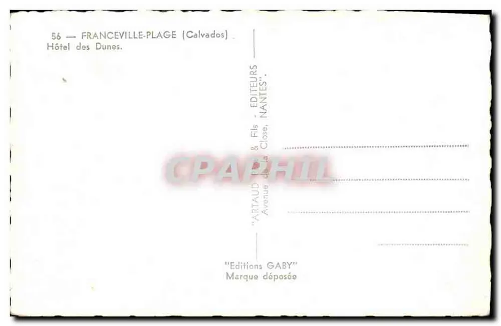 Hotel Les Dunes — Franceville-Plage (Calvados) — Editions Gaby - Rückseite