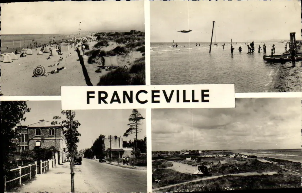 Franceville — Strand, Dünen, Dorf und Panoramablick — unbekannter Verlag, Nr. 14.409.03 - Vorderseite
