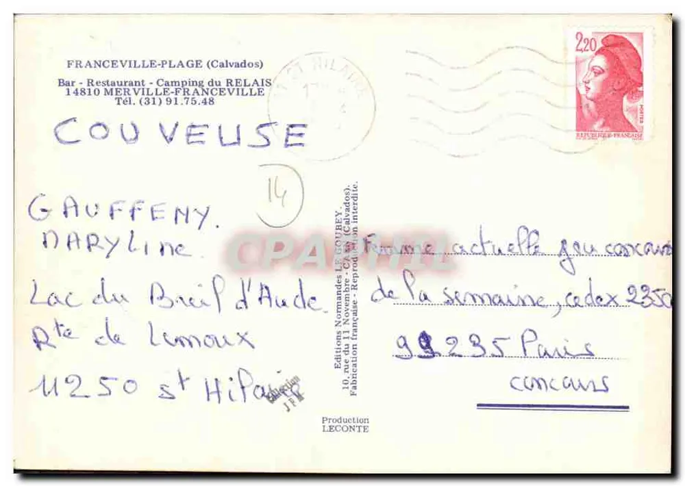 Bar Relais des Sportifs — Monnriette — Verlag Emy - Rückseite
