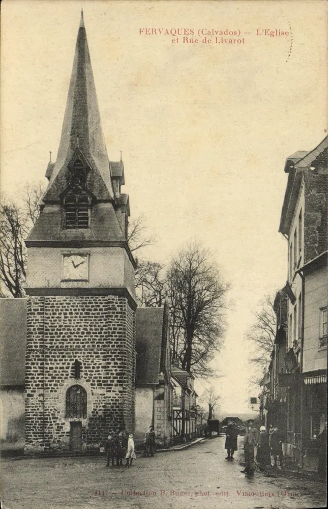 Fervaques (Calvados) — Kirche und Rue de Livarot — Sammlung P. Burel, Foto-Edit. Vinoutiers (Orne) - Vorderseite