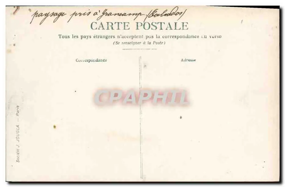 Landschaft aufgenommen in Franamp (Belgien) — Société J. JOUGLA — Paris - Rückseite