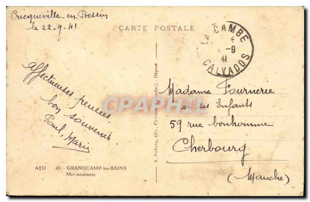 Segelboote am Strand — Calvados — A. Pinborg, Verlag (Calvados) Nr. 20 - Rückseite