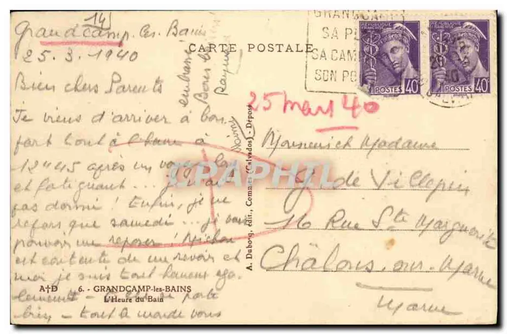Grandcamp-les-Bains — Praia e banhistas — A. Dubos, editor, n°6 - Verso