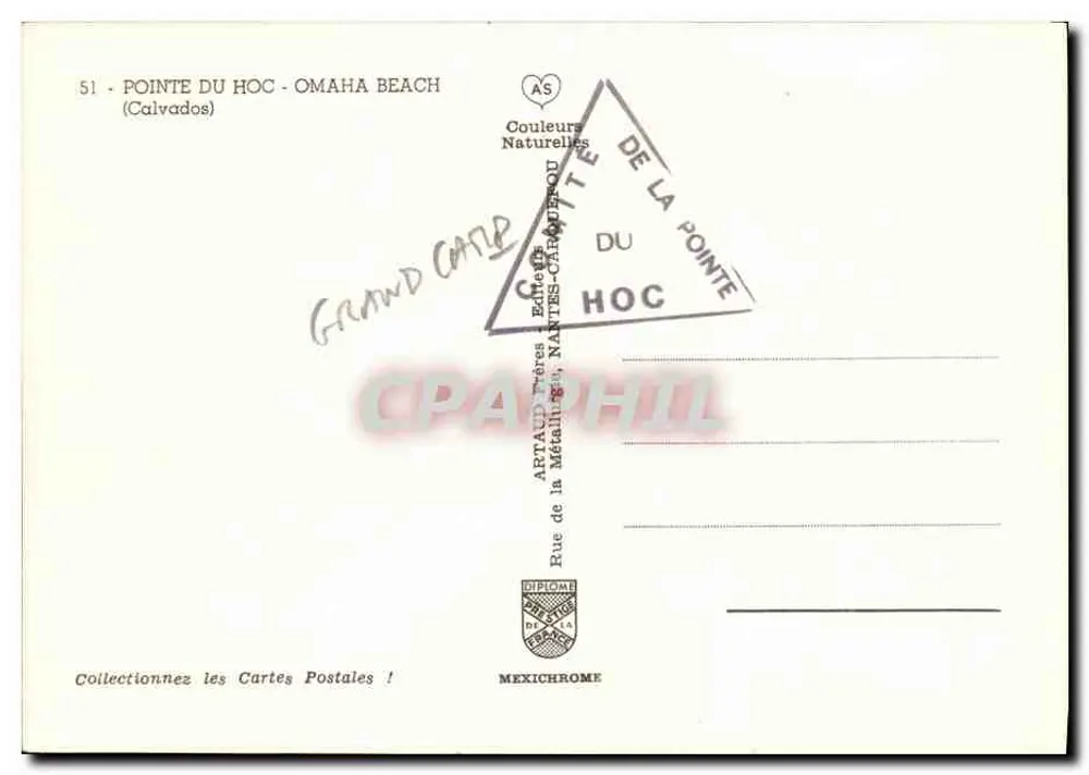 Ponta do Hoc — Praia de Omaha — Editor Artaud Frères, Nantes - Verso