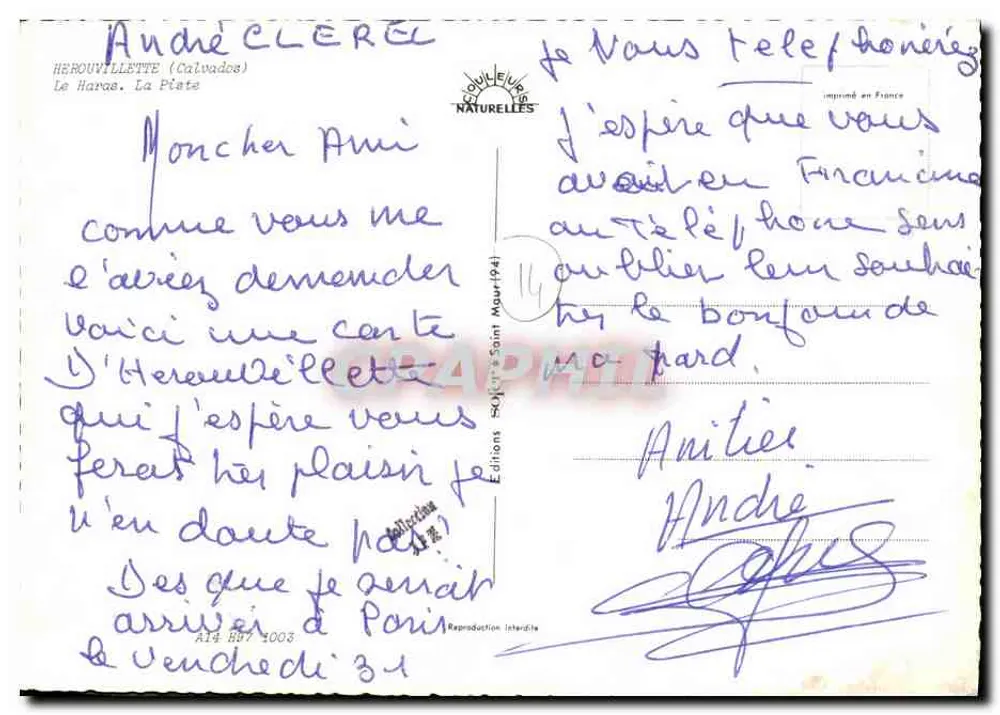 Hérouville (Calvados) — Hipódromo e aldeia — Edições Soulier Saint-Maur (n°14) - Verso
