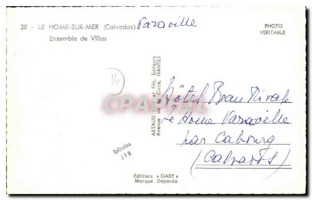 O Homem-sobre-o-Mar (Calvados) — Conjunto de Villas — Editor Gaby, n°20 - Verso
