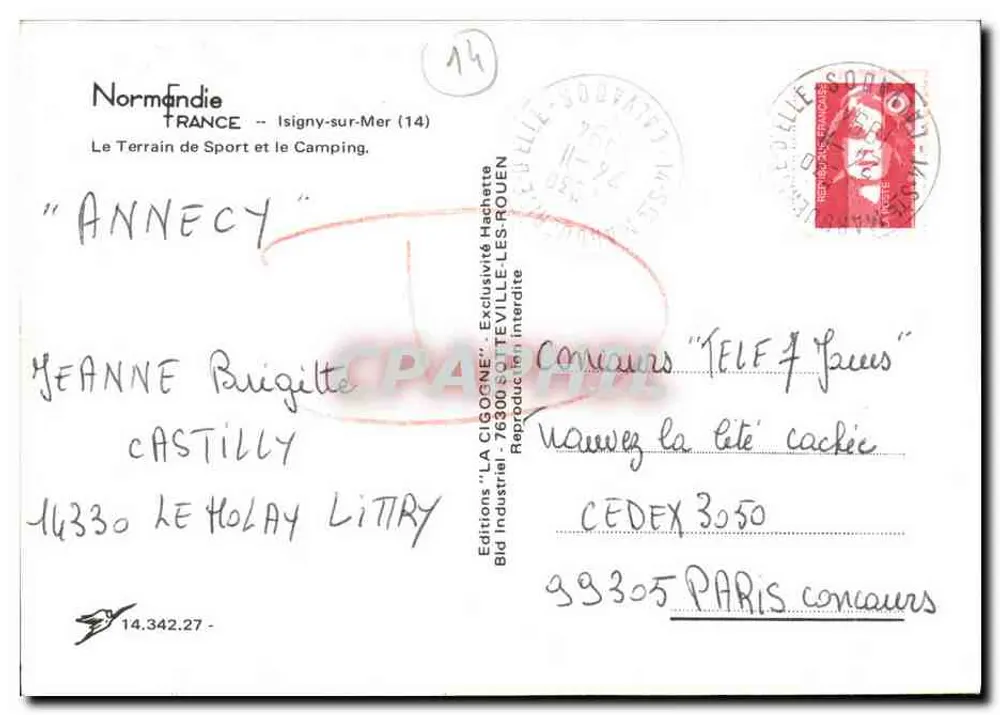Isigny-sur-Mer — Sportplatz und Camping — Editionen 'LA CIGOGNE' n°14.342.27 - Rückseite