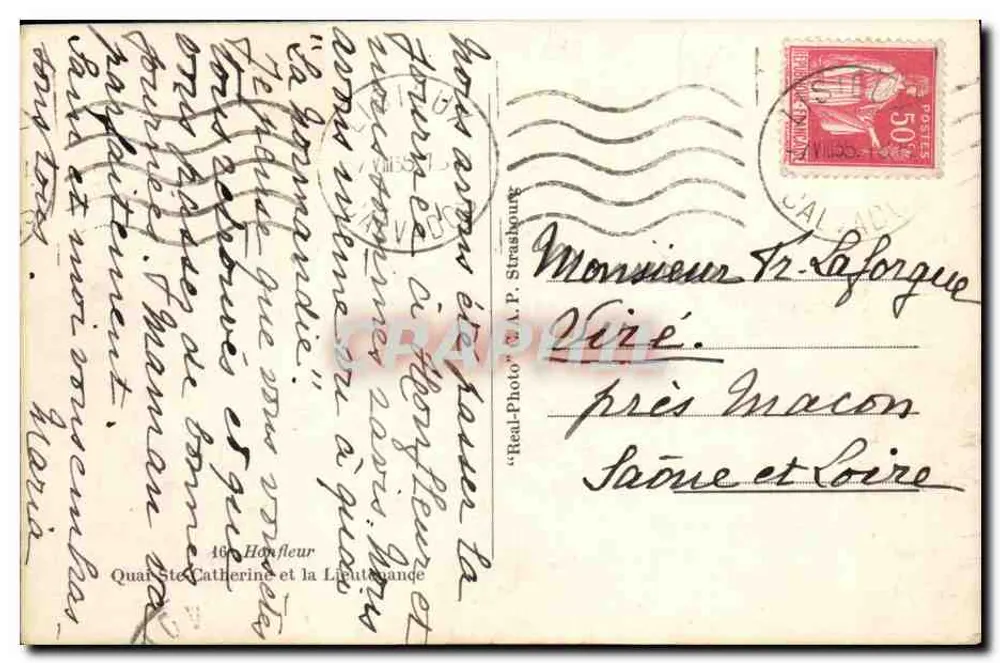 Vista de Honfleur — Calçadão de Santa Catarina e o Farol — editor A.P. Strasbourg - Verso