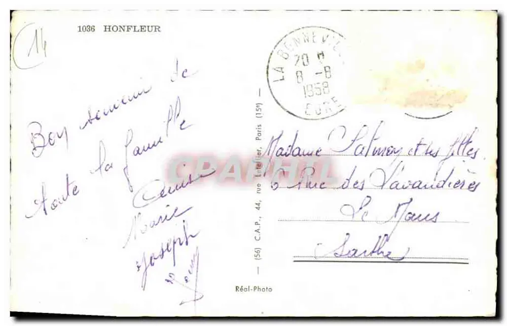 Honfleur — Quai Sainte-Catherine, Katedra Sainte-Catherine, La Lieutenancé, Port, Katedra Notre-Dame-de-Grâce — Souvenir de Honfleur - Rewers