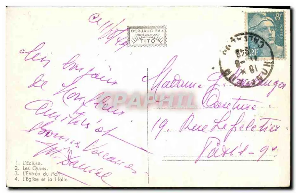 Honfleur — Lembrete de Honfleur — Berjau & Cie, Bordeaux - Verso