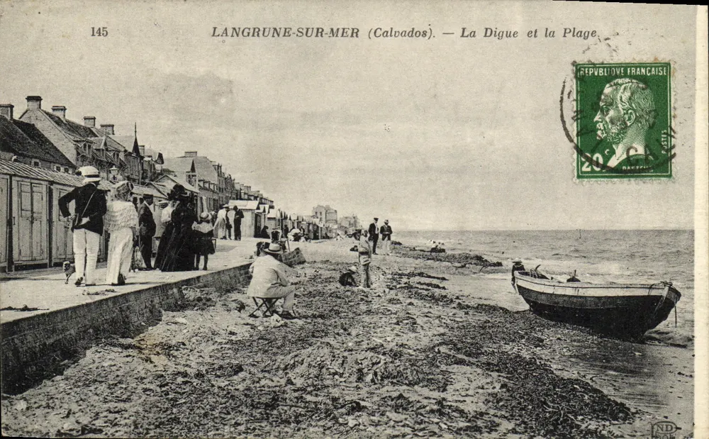 Langrune-sur-Mer (Calvados) — A Digue e a Praia — Editor: Arquivos Gerais da Posta, n° 145 - Frente